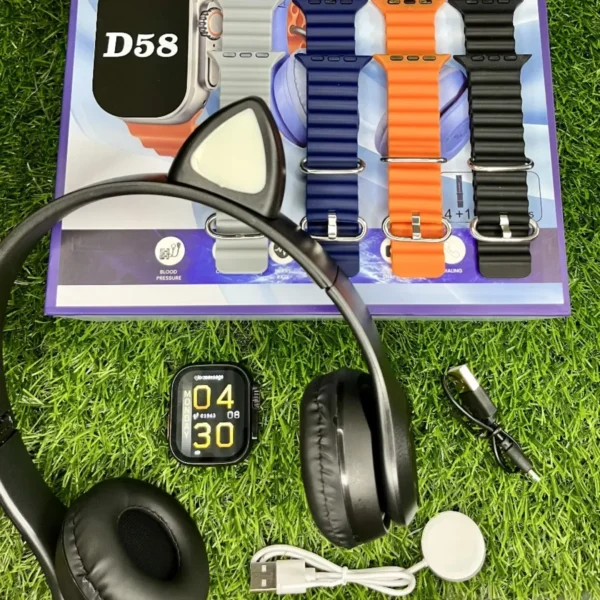 Smart watch D58 (4 Straps and a wireless headphone)