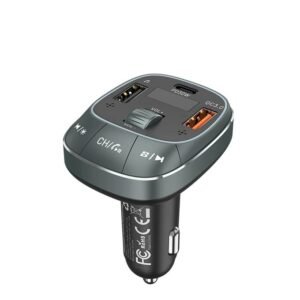 Vention 3-Port USB (C+ A+A) Car Charger with FM Transmitter (30W /18W/5W) Black ABS Type