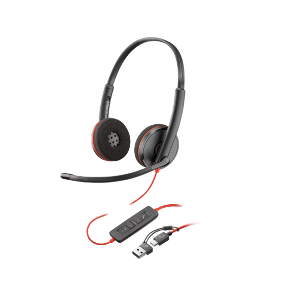 Poly Blackwire 3220 Stereo USB-C Headset +USB-C/A Adapter