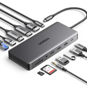 UGREEN 10-in-1 USB-C Hub, USB-C to 2 HDMI(4K@60Hz) + 2 USB-C 3.2+ USB-A3.2 + USB-A3.0+ Gigabit RJ45+ SD/TF + PD(100W)