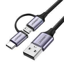 UGREEN USB-A to Micro USB + USB Type-C Cable 1m (Black)