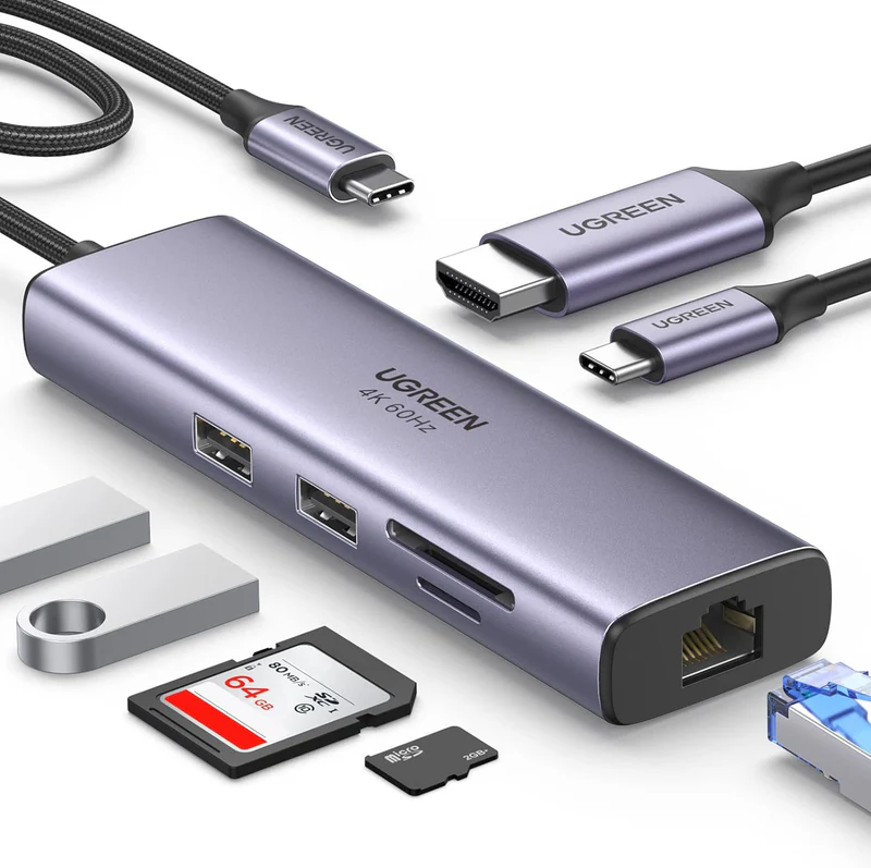 UGREEN 7 in 1 Multifunction Adapter USB-C To USB 3.0 A (2 port) + USB-C +4K HDMI + SD & TF Card reader +PD Converter