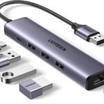 UGREEN USB3.0 to 3×USB3.0 +RJ45 (1000M) Ethernet Adapter Type-C Power Supply