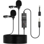 Boya BY-M1DM Dual Head Lavalier Microphone 13ft, 3.5mm TRRS Omnidirectional Lapel Clip-on Mic for iPhone/Android Smartphone DSLR Camera YouTube Interview Vlog DOUBLE MIC