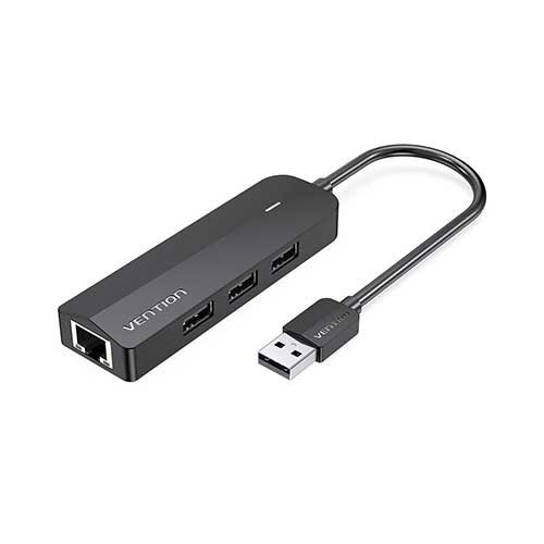 Vention 3-Port USB 2.0 Hub with 100M Ethernet Adapter 0.15M Black