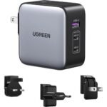UG-90409, UGREEN 65W 3-Port GaN, Fast Charger, with Interchangeable UK/US/EU Plugs, CD296