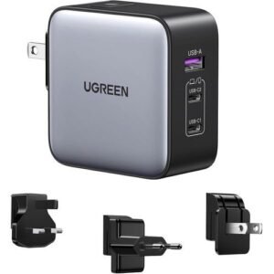UG-90409, UGREEN 65W 3-Port GaN, Fast Charger, with Interchangeable UK/US/EU Plugs, CD296