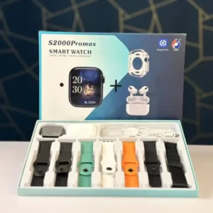 S2000 pro max smart watch with seven straps and free earbuds.