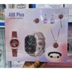 A98 Plus Smartwatch Luxury Gift Box – Includes Necklace, Earrings, Bracelet & Ring