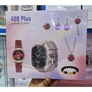 A98 Plus Smartwatch Luxury Gift Box – Includes Necklace, Earrings, Bracelet & Ring