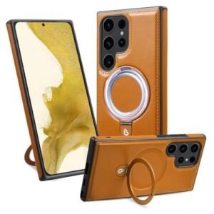 Luxurious Leather Magnetic Case With Invisible Stand For Samsung S23 Ultra(colors: grey, brown, blue and black)