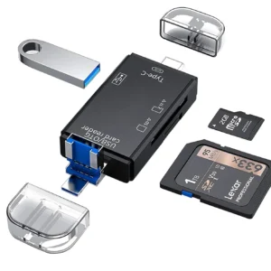 6-in-1 OTG Card Reader – Type-C & USB for Android Phones & PC