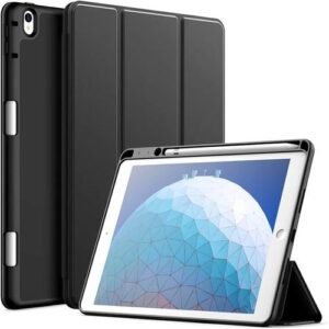 iPad Air 2019/ iPad Air 3/ iPad Air 3rd Gen 10.5 inch Leather Tri-fold Cover Case with Pencil Holder Slot Silicone Back Shell
