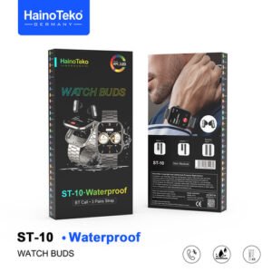 HainoTeko ST-10 Watch Buds with AMOLED Display, Bluetooth Calling Smartwatch with Built-in Earbuds, Waterproof Smart Watch 3 Interchangeable Straps Fitness Tracker Designed for Ladies and Gents Black