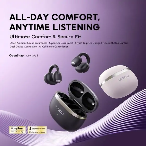 Oraimo OPN-373 OpenSnap Clip-On True Wireless Headphones Open Ear Bass Boost Comfort & Secure Earbuds - Image 3